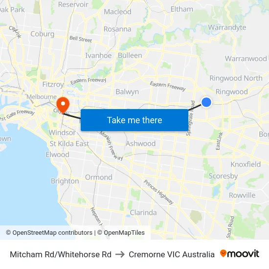 Mitcham Rd/Whitehorse Rd to Cremorne VIC Australia map