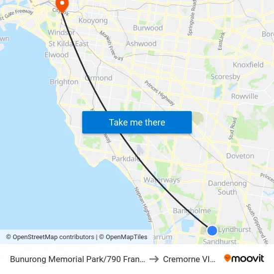 Bunurong Memorial Park/790 Frankston-Dandenong Rd to Cremorne VIC Australia map