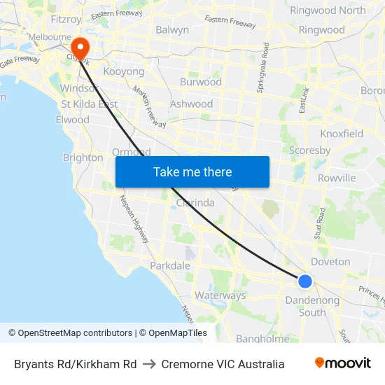 Bryants Rd/Kirkham Rd to Cremorne VIC Australia map