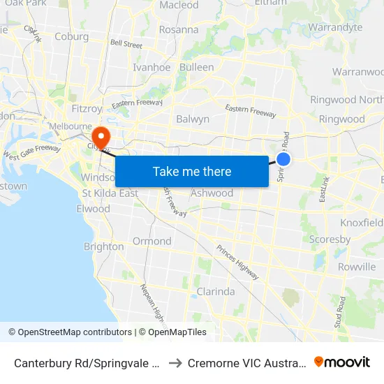 Canterbury Rd/Springvale Rd to Cremorne VIC Australia map