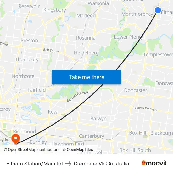 Eltham Station/Main Rd to Cremorne VIC Australia map