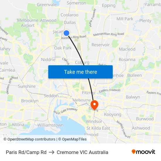 Paris Rd/Camp Rd to Cremorne VIC Australia map