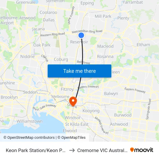 Keon Park Station/Keon Pde to Cremorne VIC Australia map