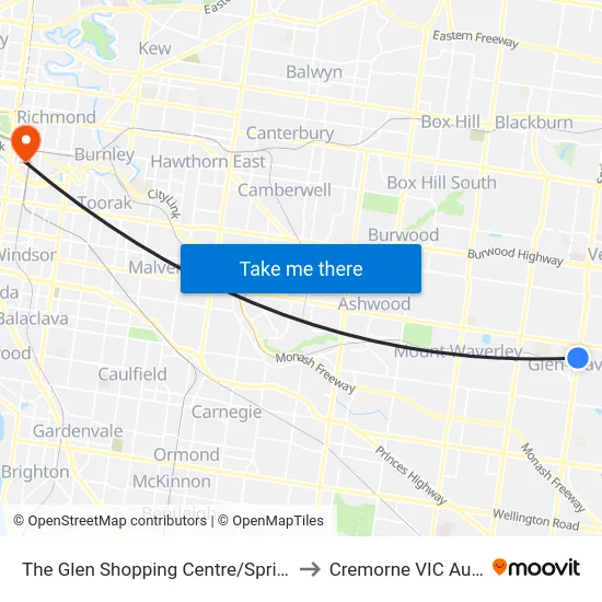 The Glen Shopping Centre/Springvale Rd to Cremorne VIC Australia map