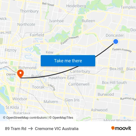 89 Tram Rd to Cremorne VIC Australia map