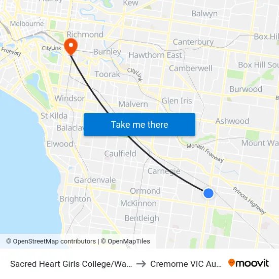 Sacred Heart Girls College/Warrigal Rd to Cremorne VIC Australia map