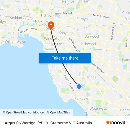 Argus St/Warrigal Rd to Cremorne VIC Australia map