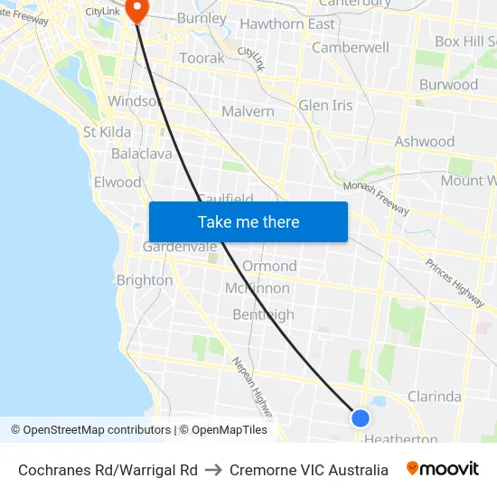 Cochranes Rd/Warrigal Rd to Cremorne VIC Australia map