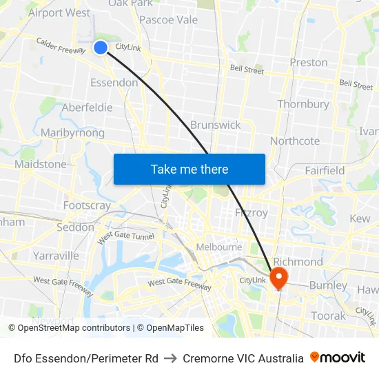 Dfo Essendon/Perimeter Rd to Cremorne VIC Australia map