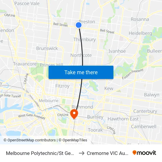 Melbourne Polytechnic/St Georges Rd to Cremorne VIC Australia map