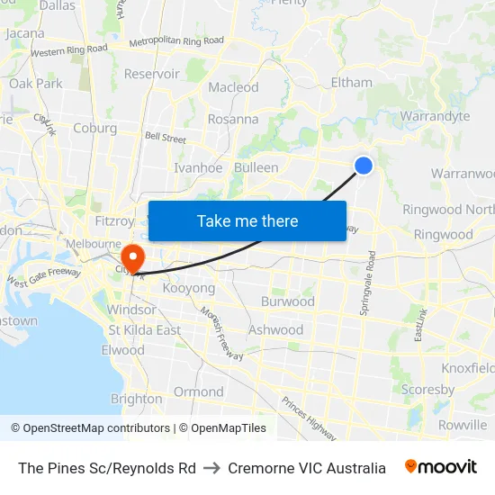 The Pines Sc/Reynolds Rd to Cremorne VIC Australia map