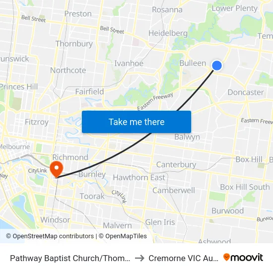 Pathway Baptist Church/Thompsons Rd to Cremorne VIC Australia map