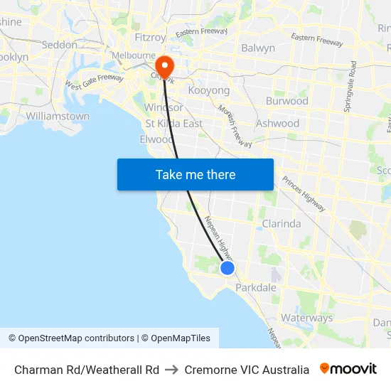Charman Rd/Weatherall Rd to Cremorne VIC Australia map