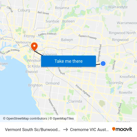 Vermont South Sc/Burwood Hwy to Cremorne VIC Australia map