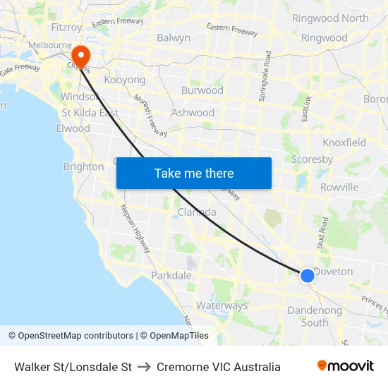 Walker St/Lonsdale St to Cremorne VIC Australia map