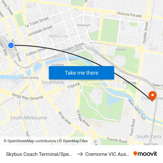 Skybus Coach Terminal/Spencer St to Cremorne VIC Australia map