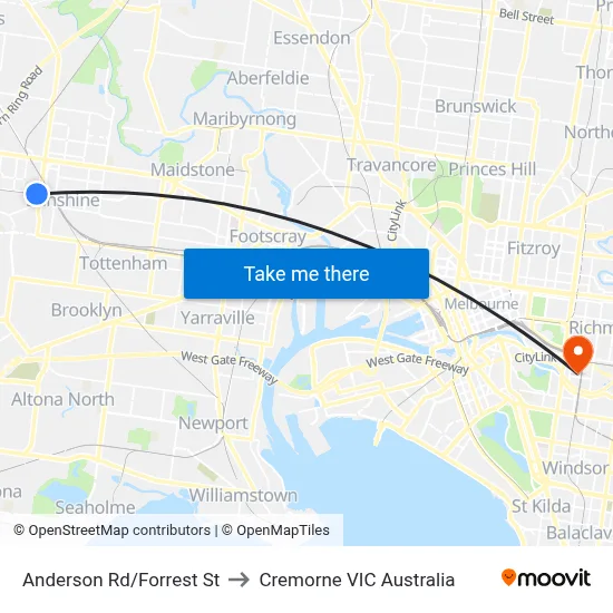 Anderson Rd/Forrest St to Cremorne VIC Australia map