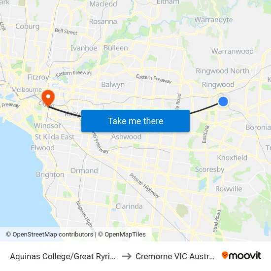 Aquinas College/Great Ryrie St to Cremorne VIC Australia map