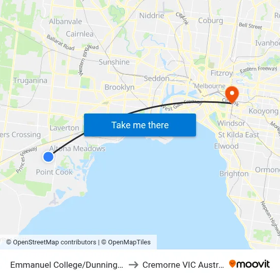 Emmanuel College/Dunnings Rd to Cremorne VIC Australia map