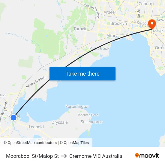 Moorabool St/Malop St to Cremorne VIC Australia map