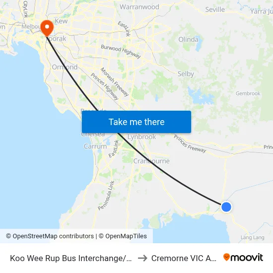Koo Wee Rup Bus Interchange/Rossiter Rd to Cremorne VIC Australia map