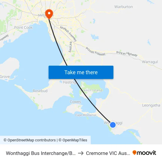 Wonthaggi Bus Interchange/Biggs Dr to Cremorne VIC Australia map