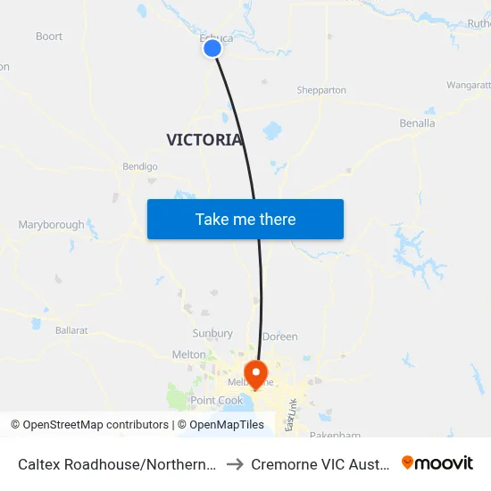 Caltex Roadhouse/Northern Hwy to Cremorne VIC Australia map