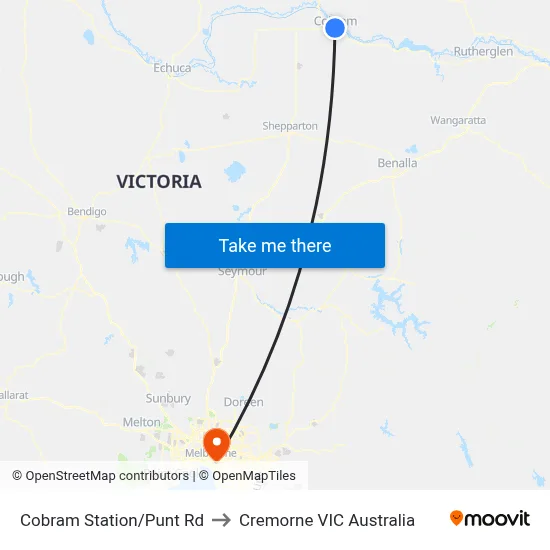Cobram Station/Punt Rd to Cremorne VIC Australia map