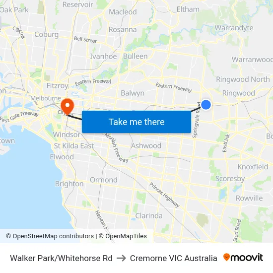 Walker Park/Whitehorse Rd to Cremorne VIC Australia map