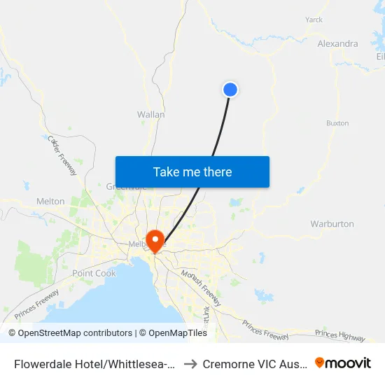 Flowerdale Hotel/Whittlesea-Yea Rd to Cremorne VIC Australia map