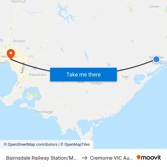 Bairnsdale Railway Station/Macleod St to Cremorne VIC Australia map