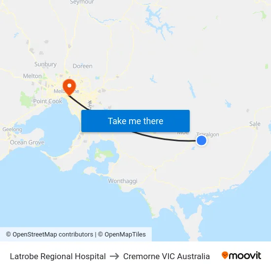 Latrobe Regional Hospital to Cremorne VIC Australia map
