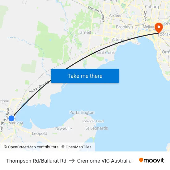 Thompson Rd/Ballarat Rd to Cremorne VIC Australia map