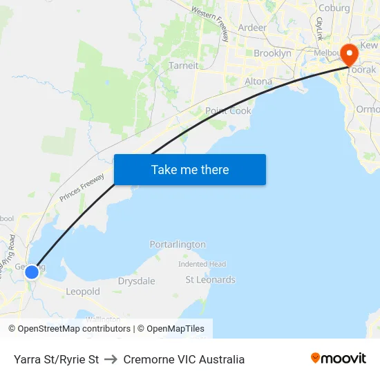 Yarra St/Ryrie St to Cremorne VIC Australia map