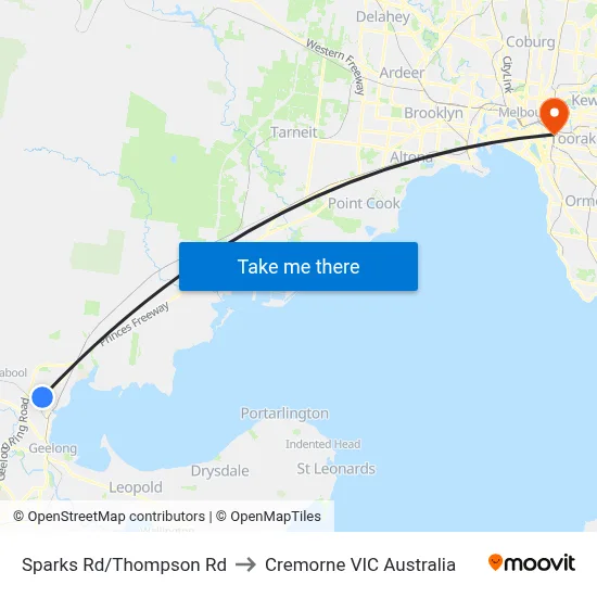 Sparks Rd/Thompson Rd to Cremorne VIC Australia map