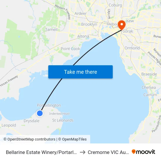 Bellarine Estate Winery/Portarlington Rd to Cremorne VIC Australia map