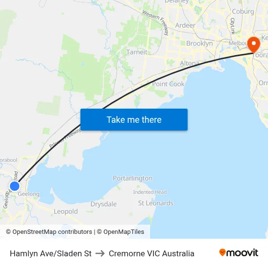 Hamlyn Ave/Sladen St to Cremorne VIC Australia map
