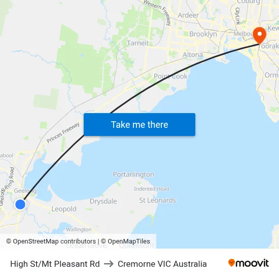 High St/Mt Pleasant Rd to Cremorne VIC Australia map