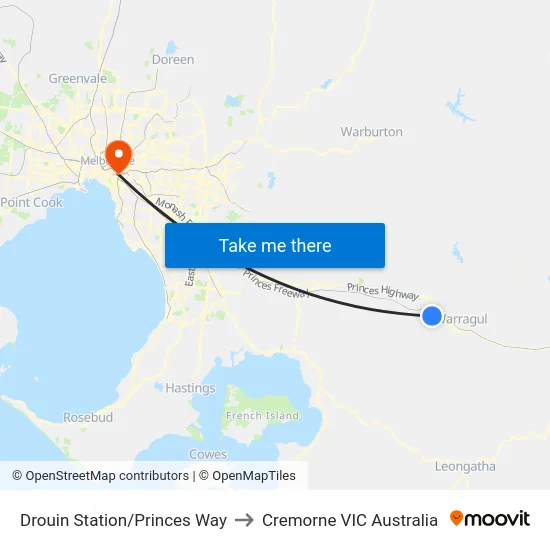Drouin Station/Princes Way to Cremorne VIC Australia map