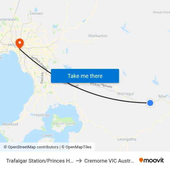 Trafalgar Station/Princes Hwy to Cremorne VIC Australia map