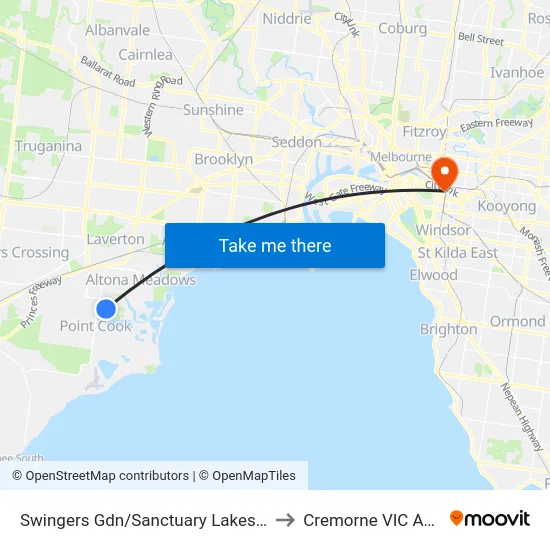 Swingers Gdn/Sanctuary Lakes North Bvd to Cremorne VIC Australia map