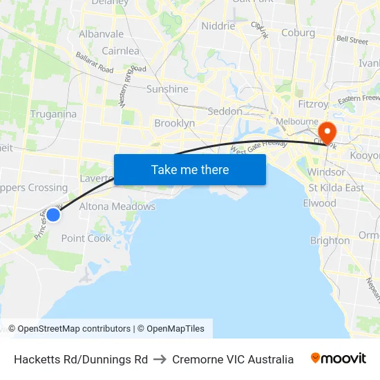 Hacketts Rd/Dunnings Rd to Cremorne VIC Australia map