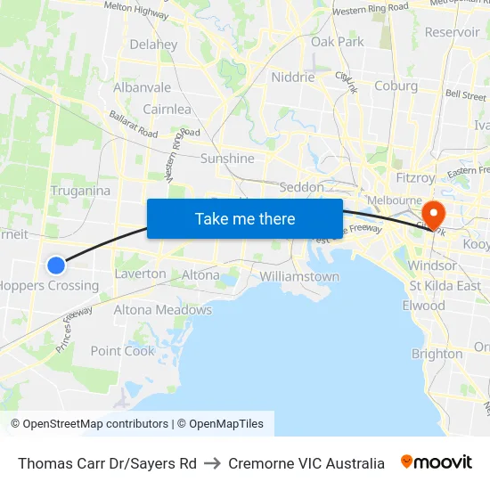 Thomas Carr Dr/Sayers Rd to Cremorne VIC Australia map
