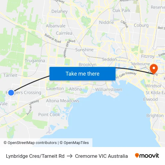 Lynbridge Cres/Tarneit Rd to Cremorne VIC Australia map