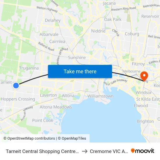 Tarneit Central Shopping Centre/Derrimut Rd to Cremorne VIC Australia map