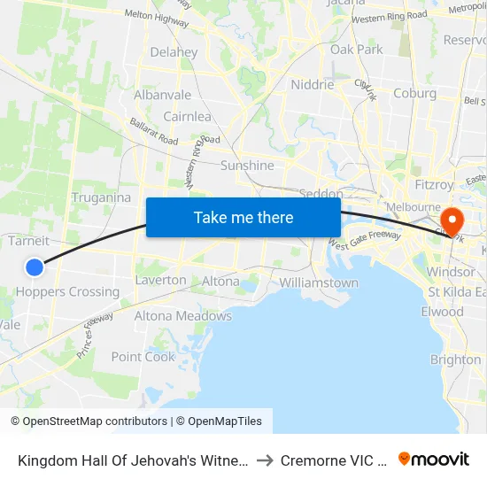 Kingdom Hall Of Jehovah's Witnesses/Tarneit Rd to Cremorne VIC Australia map