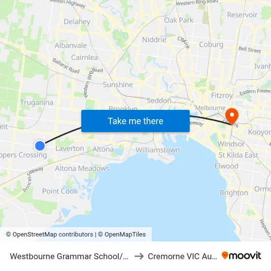 Westbourne Grammar School/Sayers Rd to Cremorne VIC Australia map