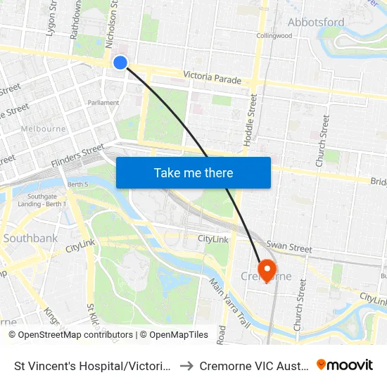 St Vincent's Hospital/Victoria Pde to Cremorne VIC Australia map