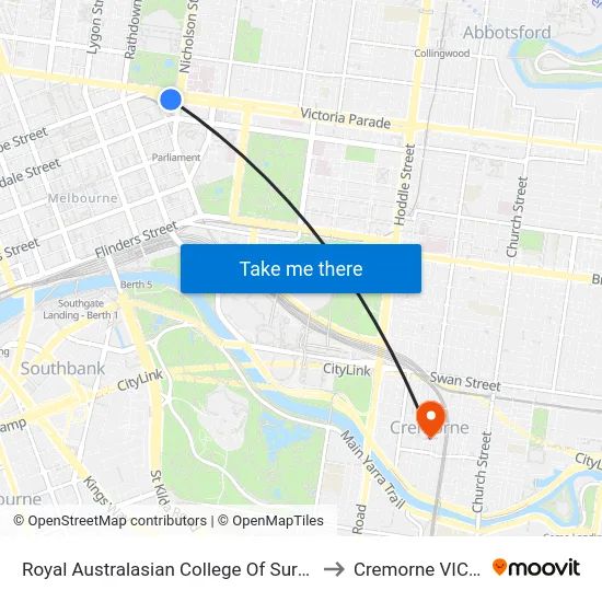 Royal Australasian College Of Surgeons/Victoria Pde to Cremorne VIC Australia map