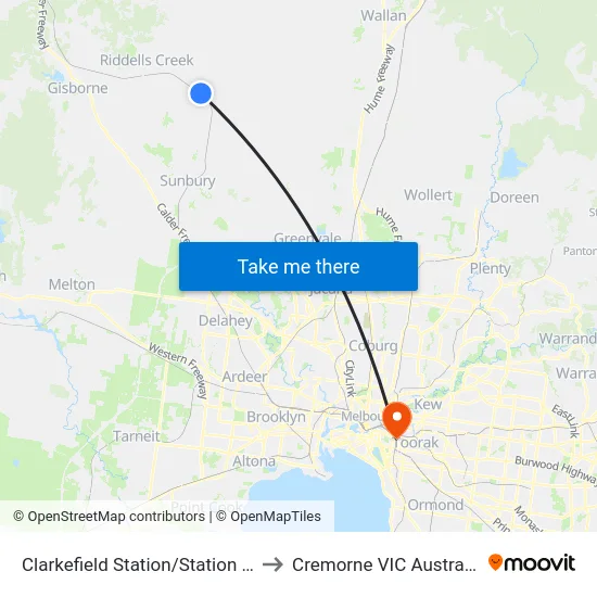 Clarkefield Station/Station St to Cremorne VIC Australia map